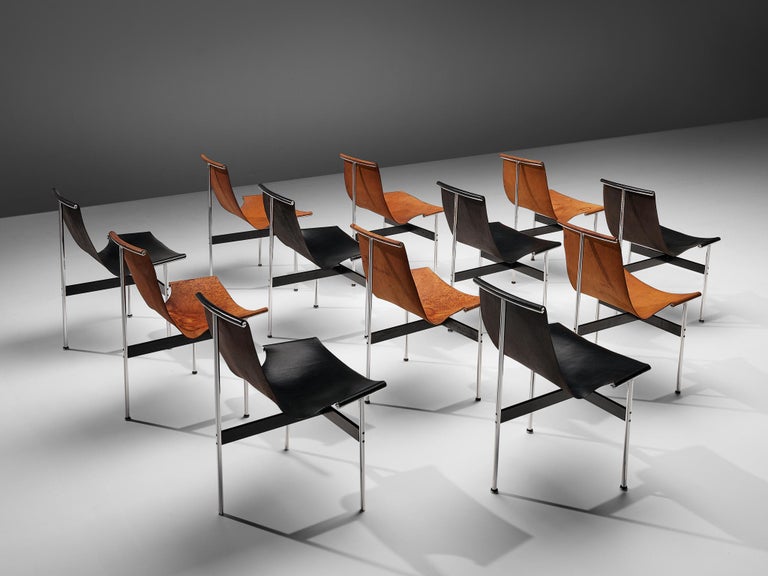 Katavolos Kelly and Littell Set of Twelve 'T-Chairs' in Leather