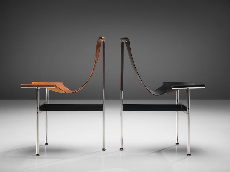 Katavolos Kelly and Littell Set of Twelve 'T-Chairs' in Leather