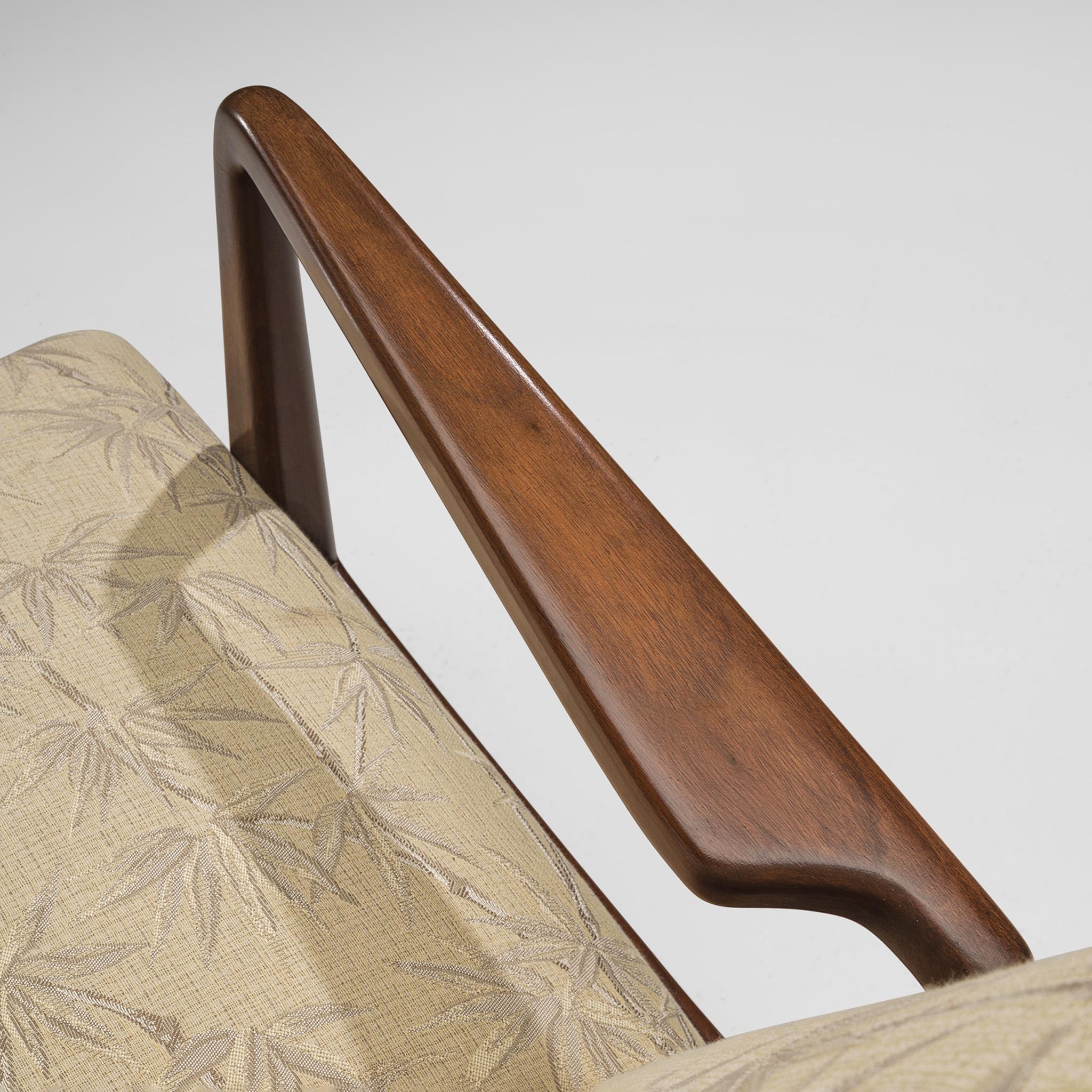 Jens Risom Lounge Chair in Walnut and Bamboo Upholstery