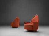 Selig Pair of Swivel Cathedral Chairs in Red Upholstery