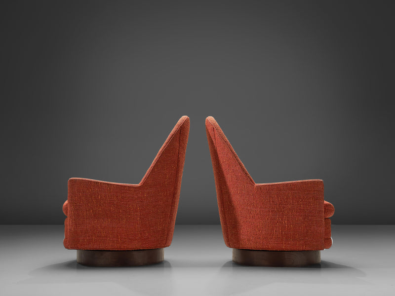 Selig Pair of Swivel Cathedral Chairs in Red Upholstery