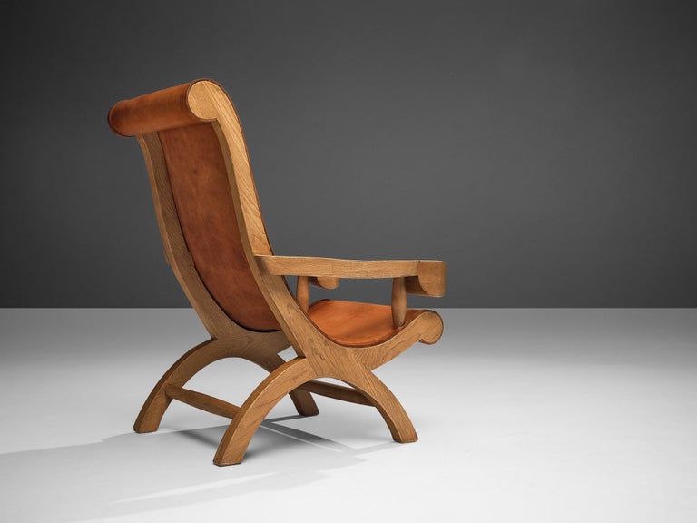 Clara Porset 'Butaque' Armchair in Original Cognac Leather and Cypress Wood