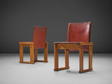 Afra & Tobia Scarpa Set of Six Dining Chairs in Red Patinated Leather