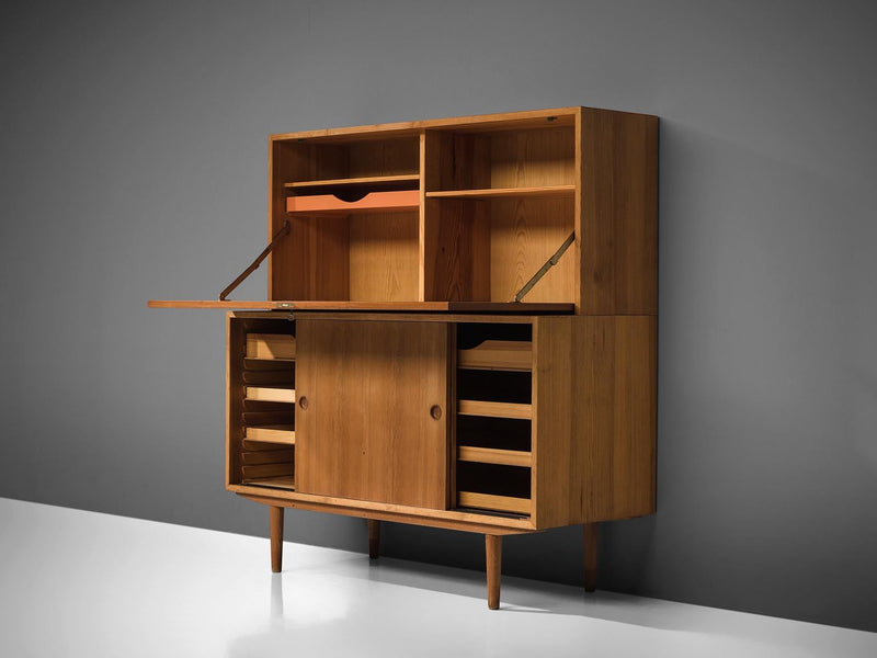 Swedish Cabinet with Writing Desk in Pine