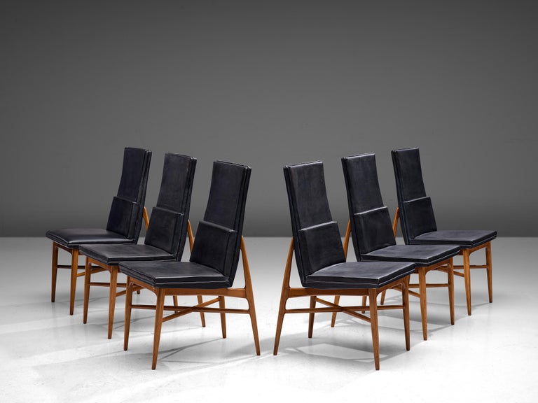 Fred Sandra for De Coene Set of Six 'Madison' Dining Chairs in Walnut