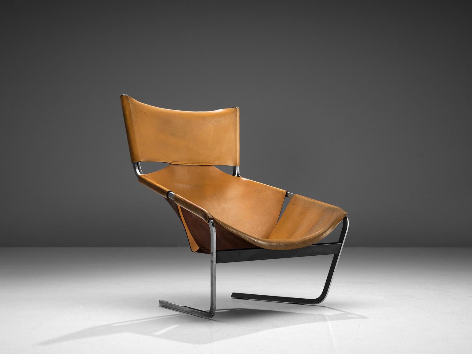 Pierre Paulin for Artifort 'F-444' Easy Chair in Cognac Leather