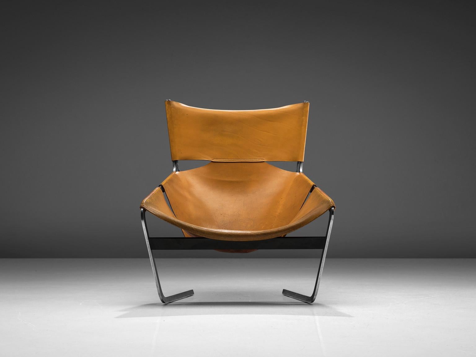 Pierre Paulin for Artifort 'F-444' Easy Chair in Cognac Leather