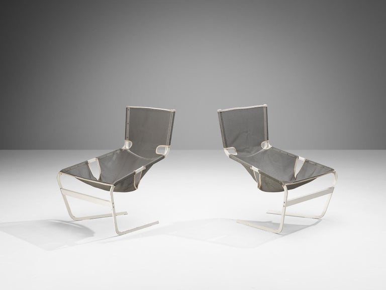 Pierre Paulin for Artifort Pair of Lounge Chairs in Lacquered Metal