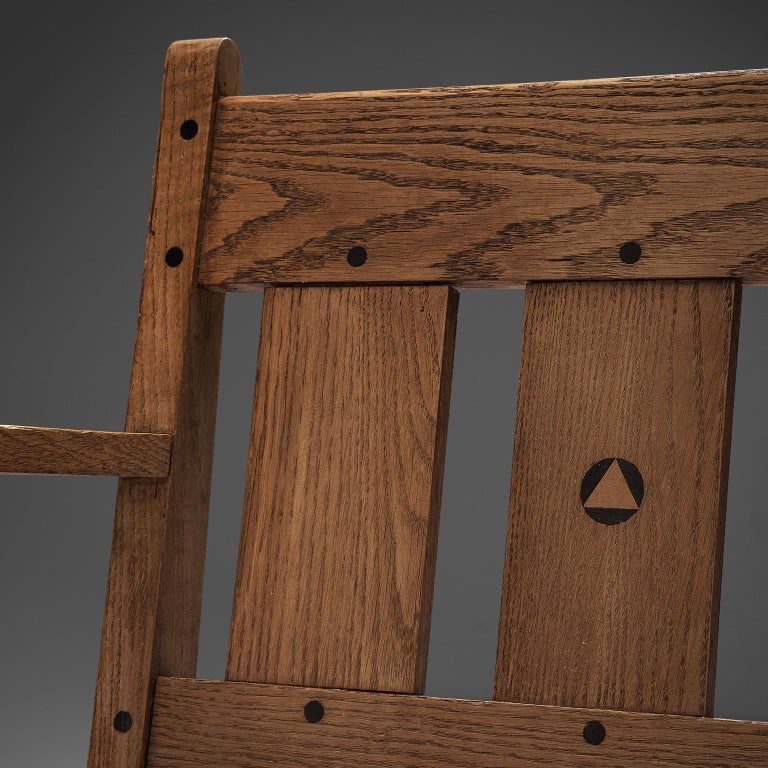 Early Dutch Lounge Chair in Oak and Rope