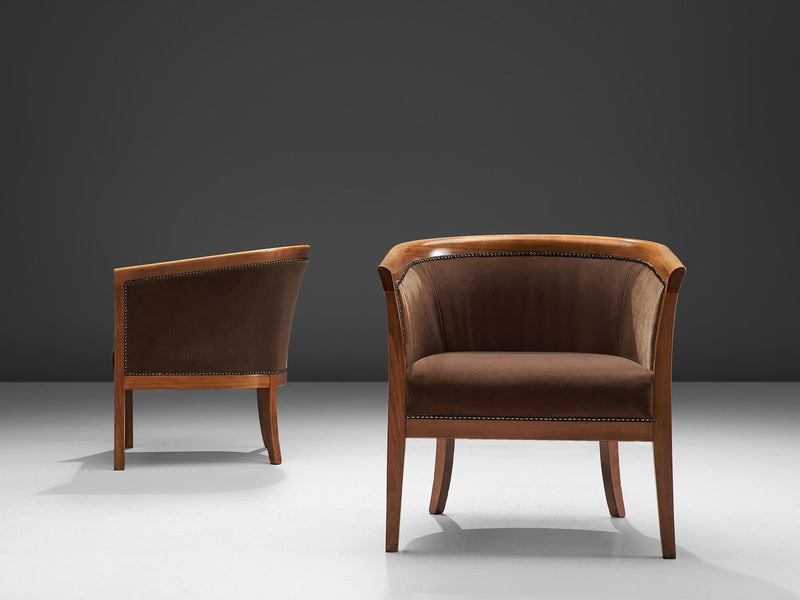 French Club Chairs in Brown Fabric
