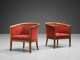 French Pair of Club Chairs in Red Upholstery