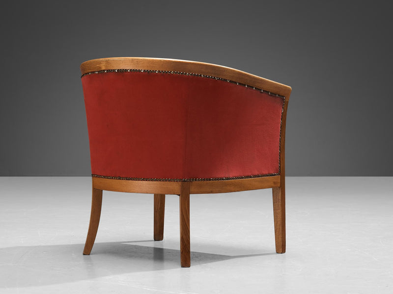 French Club Chairs in Red Upholstery