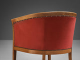 French Pair of Club Chairs in Red Upholstery