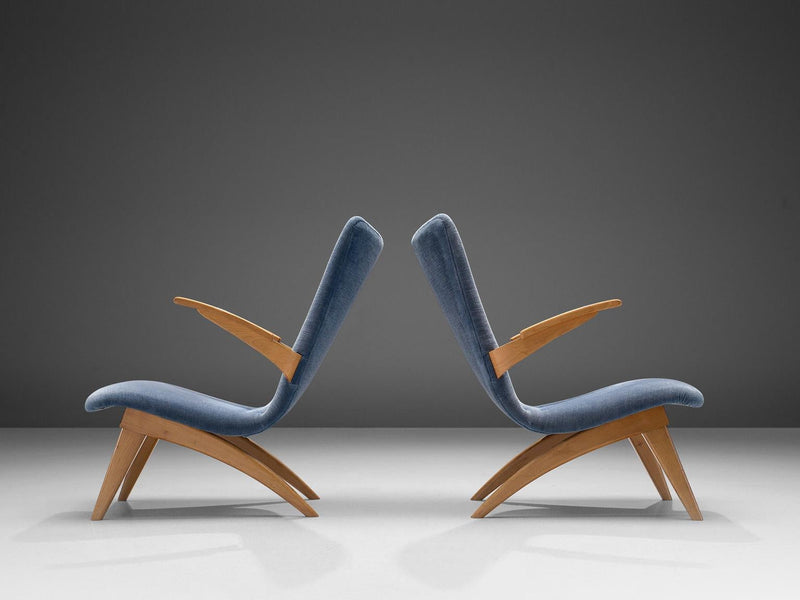 Van Os Pair of Armchairs in Blue Upholstery