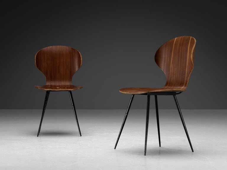 Carlo Ratti Set of Four Dining Chairs of Plywood and Metal