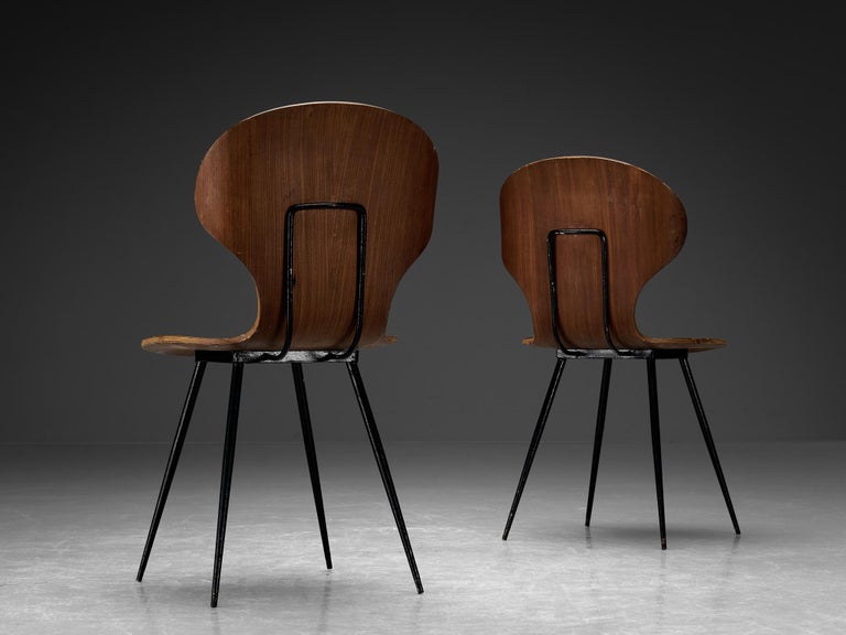 Carlo Ratti Set of Four Dining Chairs of Plywood and Metal