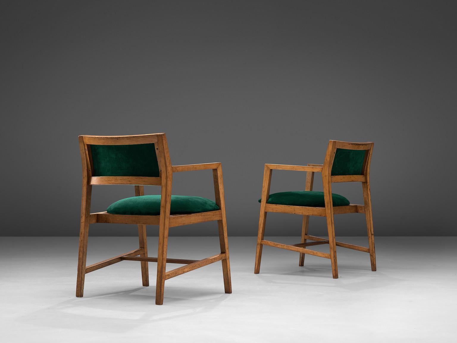Edward Wormley Pair of Armchairs in Green Velvet Upholstery