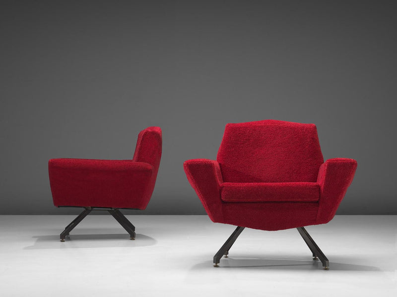 Studio APA for Lenzi Pair of Lounge Chairs in Red Upholstery