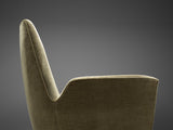 Italian Lounge Chair in Olive Green Velvet Upholstery