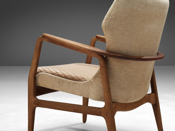 Aksel Bender Madsen for Bovenkamp Lounge Chair in Oak and Beige Velvet