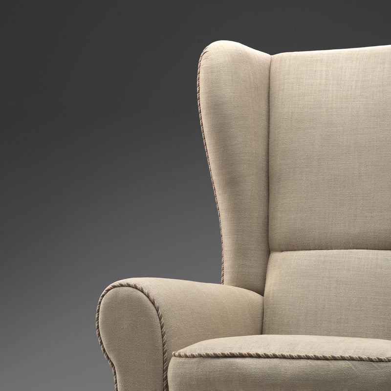 Guglielmo Ulrich Grand Wingback Chair in Natural Cream Upholstery