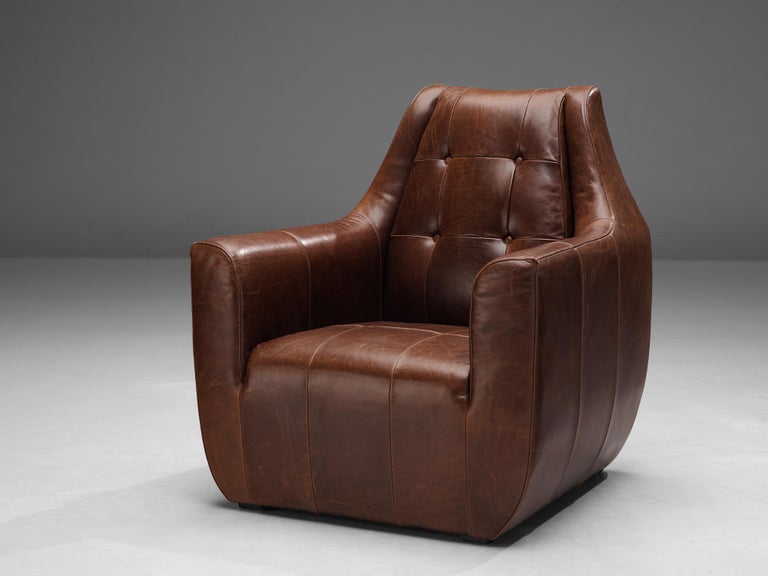 Italian Lounge Chair in Leather and Suede
