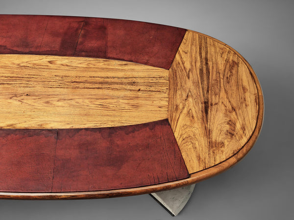 Conference Table in Walnut, Carrara Marble and Red Leather