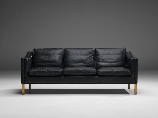 Danish Modern Sofa in Black Leather