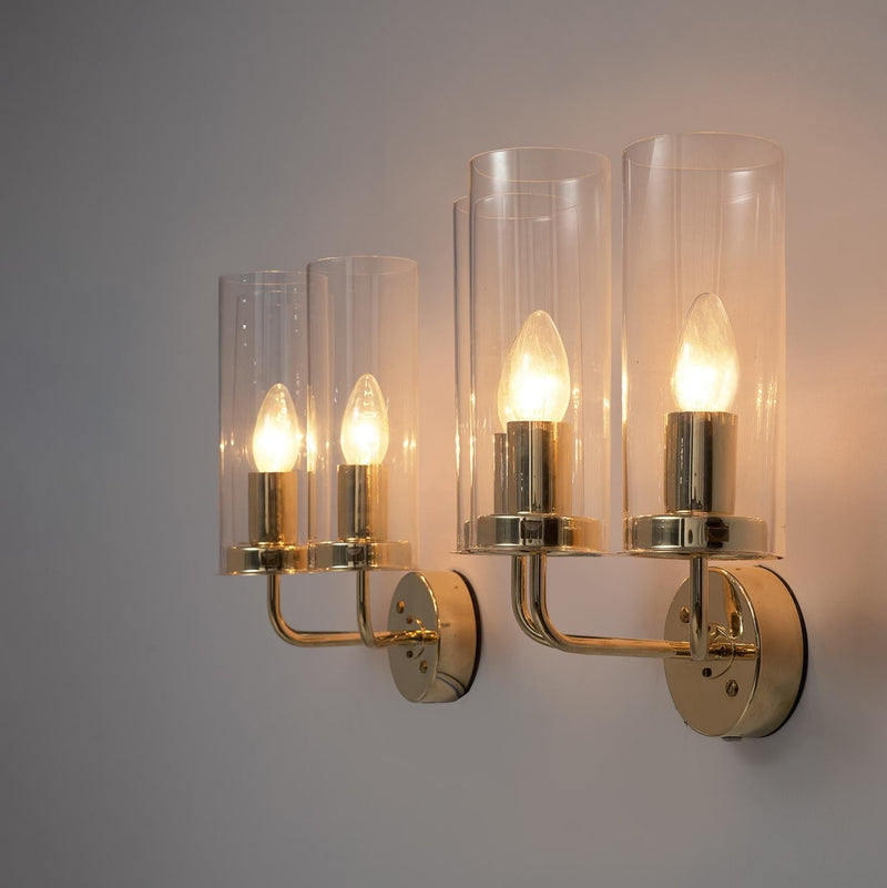 Hans-Agne Jakobsson Pair 'Sonata' Wall Lights in Glass and Brass