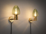 Hans-Agne Jakobsson Wall Lamps 'V-220' in Brass and Green Glass