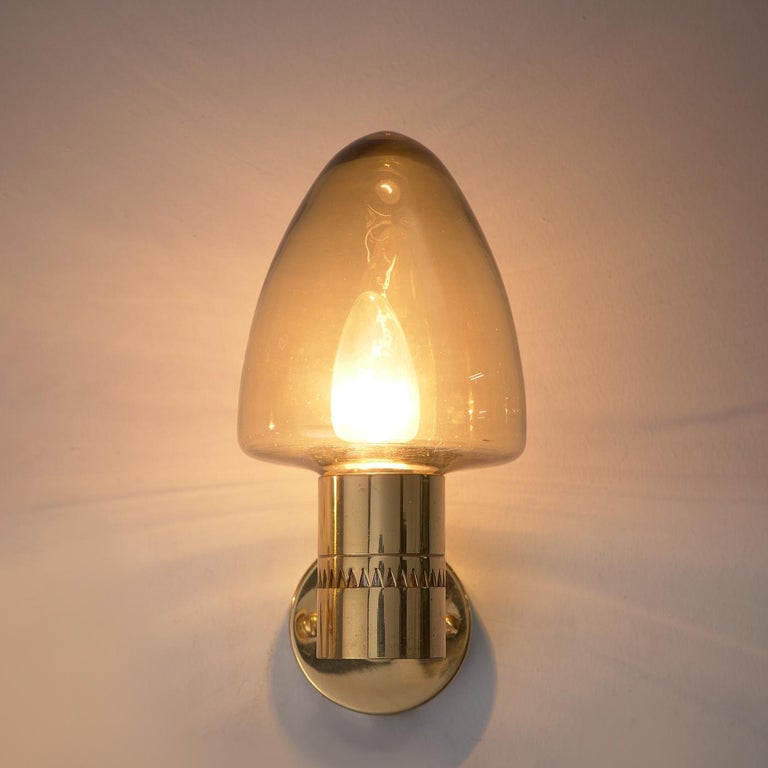 Hans-Agne Jakobsson Wall Lamps Model 'V-220' in Brass and Glass