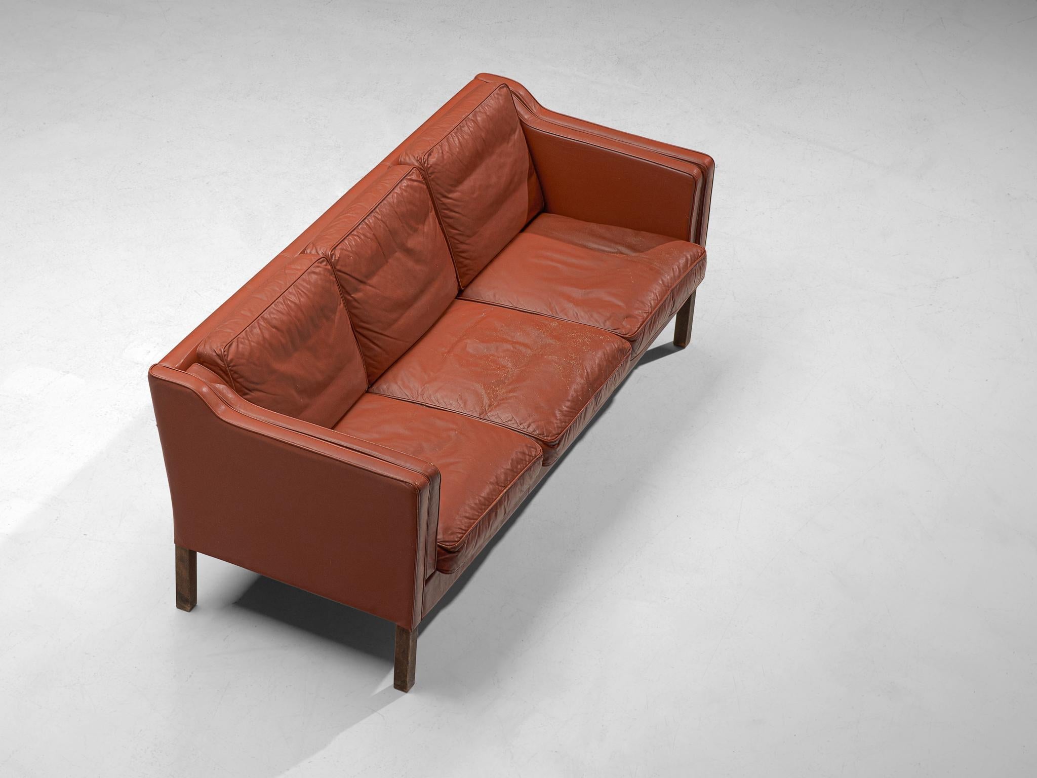 Danish Three-Seater Sofa in Red Leather