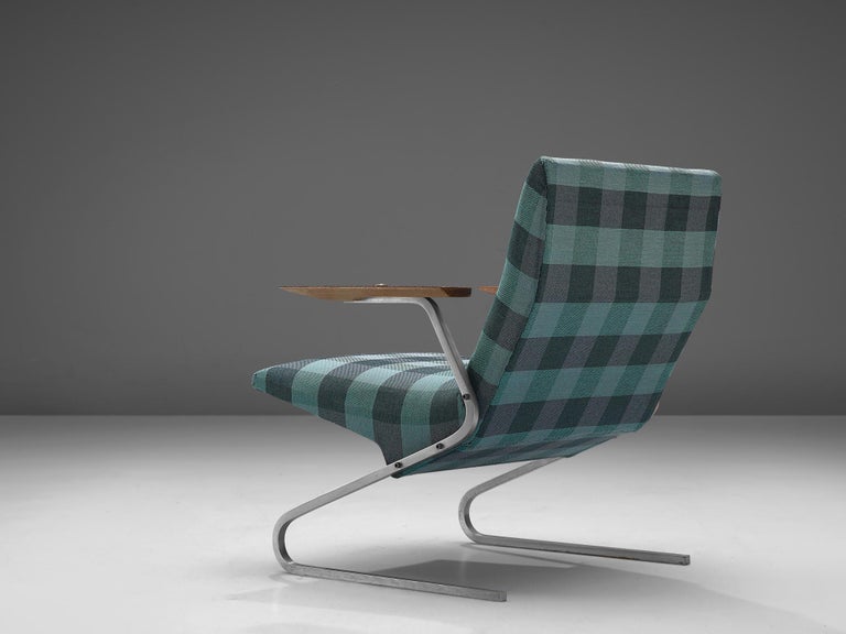 Georges van Rijck 'Cantilever' Armchair in Blue Checkered Upholstery