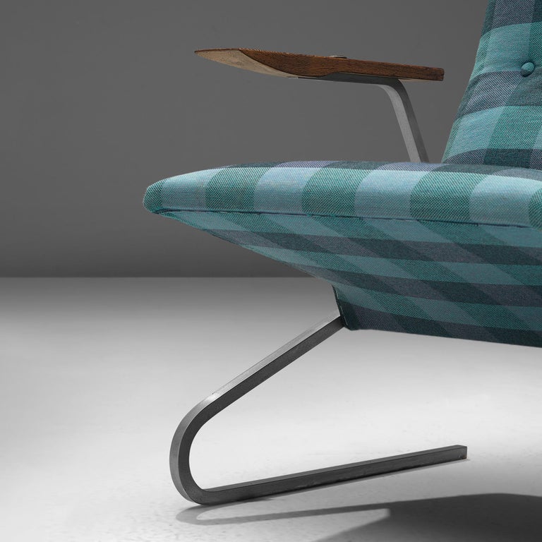 Georges van Rijck 'Cantilever' Armchair in Blue Checkered Upholstery
