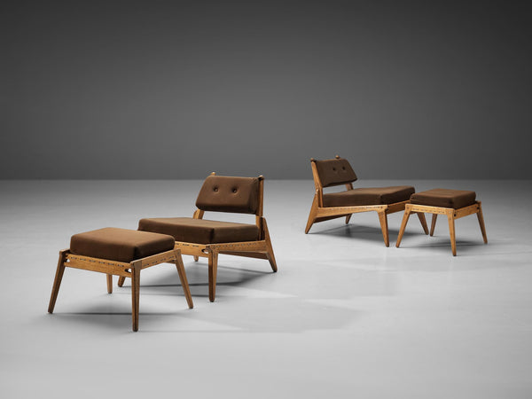 'Hunting' Lounge Chairs with Ottoman in Solid Oak