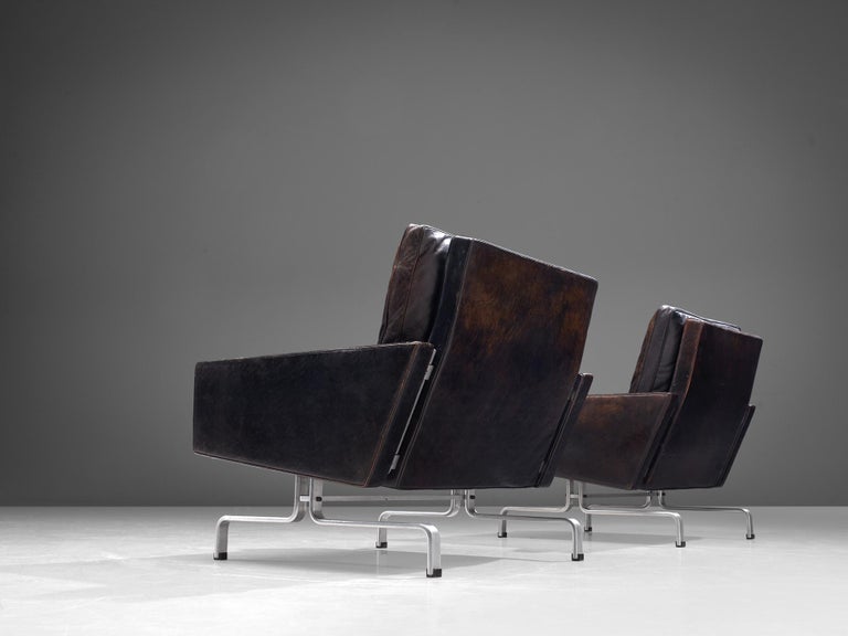 Poul Kjærholm Pair of 'PK31-1' Lounge Chairs in Original Black Leather