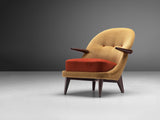 Reupholstered Danish Lounge Chair in Ocher Yellow and Red Upholstery
