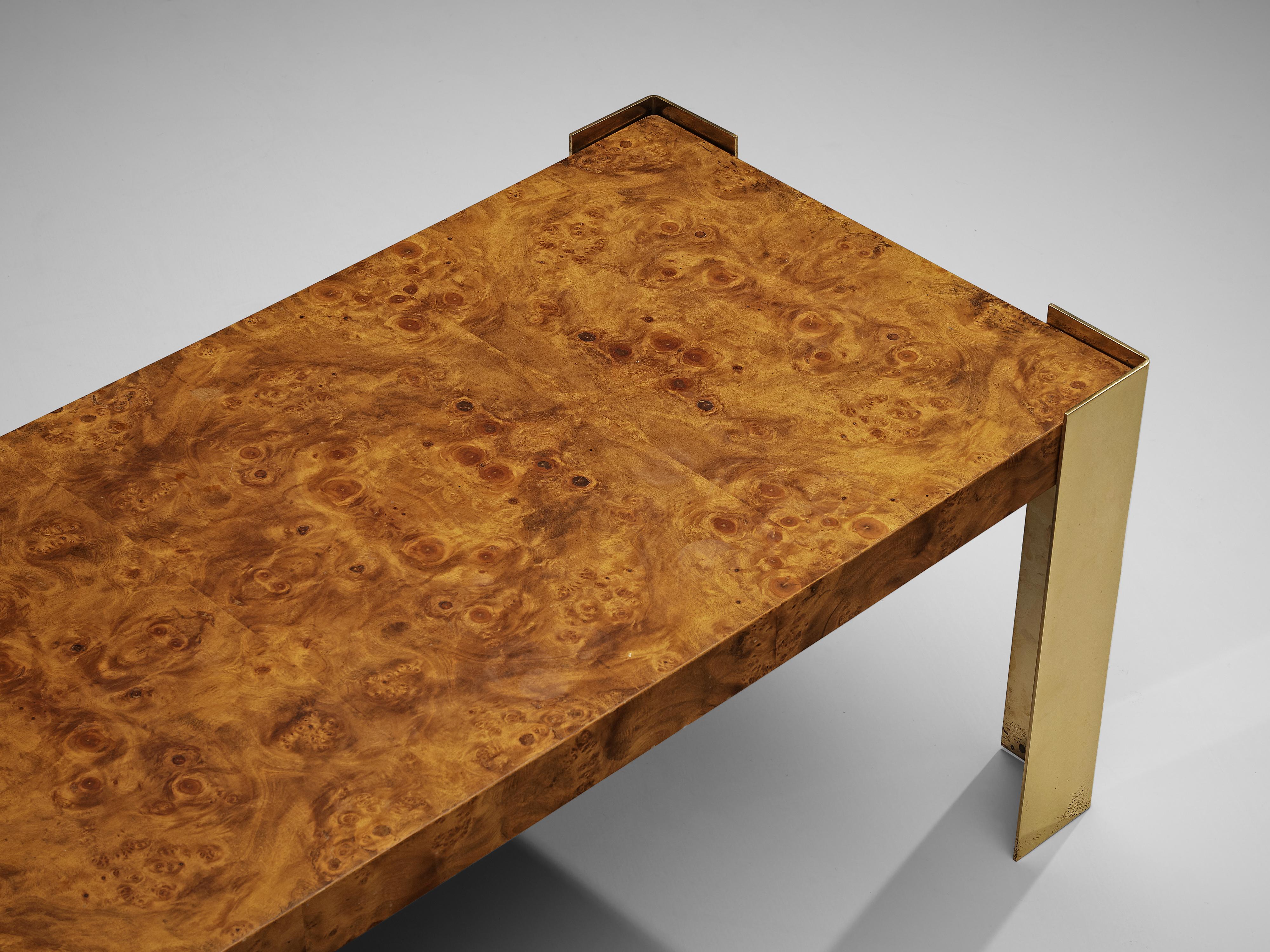 Coffee Table in Brass and Walnut Burl