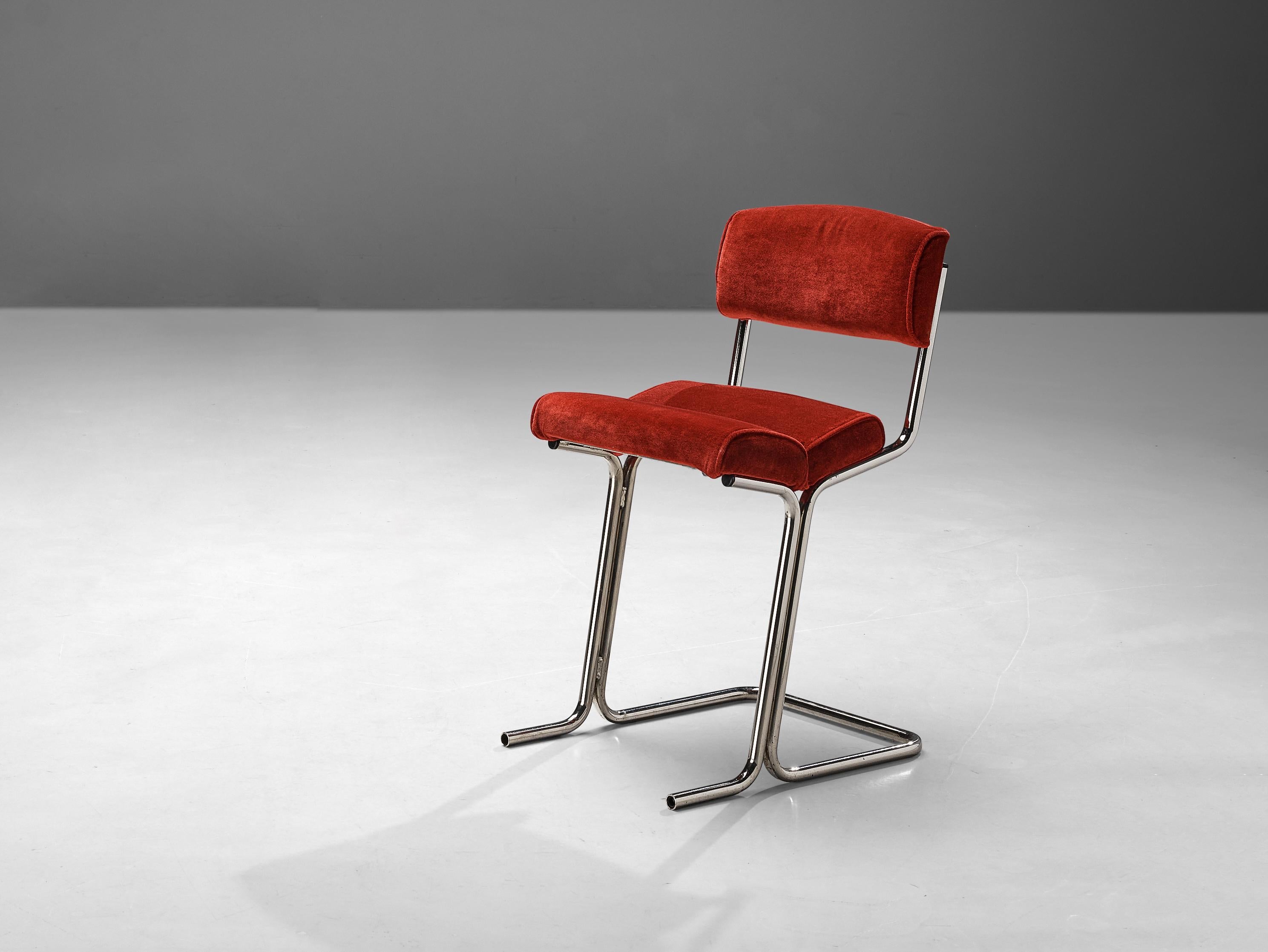 French Counter Chair in Red Velvet Upholstery