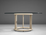 Round Pozzi Dining Table with Lacquered Wooden Base and Glass Top