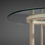 Round Pozzi Dining Table with Lacquered Wooden Base and Glass Top