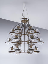 Large French Brass Chandeliers with 18 Spheres in Glass