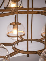 Large French Brass Chandeliers with 18 Spheres in Glass
