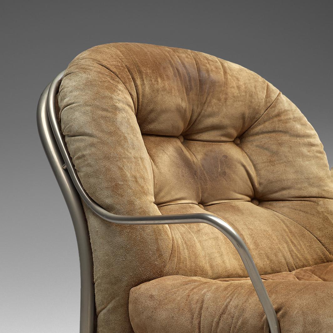 Carlo De Carli for Cinova Lounge Chair in Beige Suede and Steel