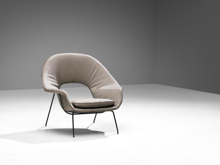 Eero Saarinen Rare and Early 'Womb' Chair in Grey Upholstery and Metal