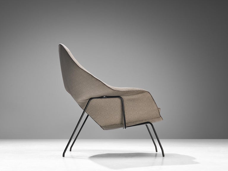 Eero Saarinen Rare and Early 'Womb' Chair in Grey Upholstery and Metal