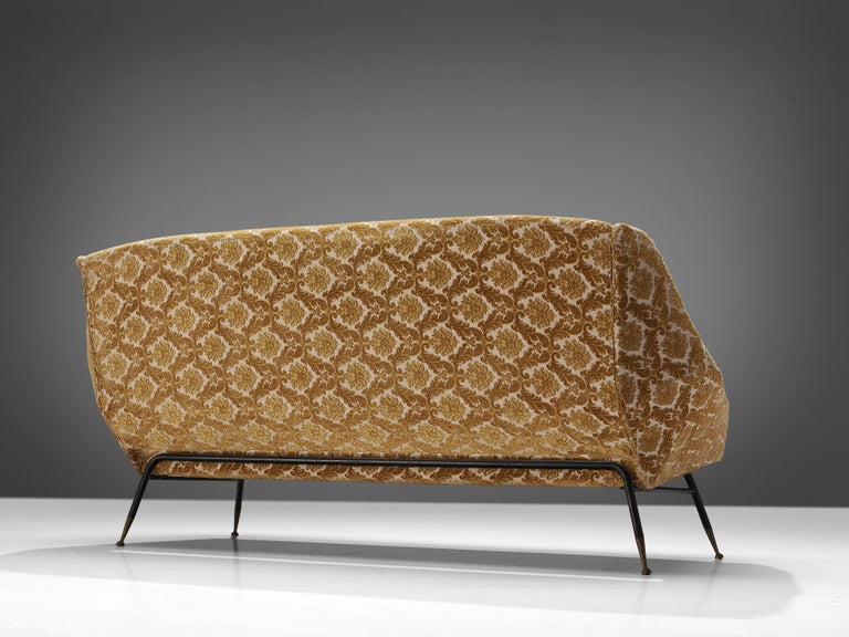 Delicate Italian Sofa in Patterned Yellow Upholstery