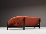 Round Brazilian Sofa in Red Upholstery and Black Wooden Frame