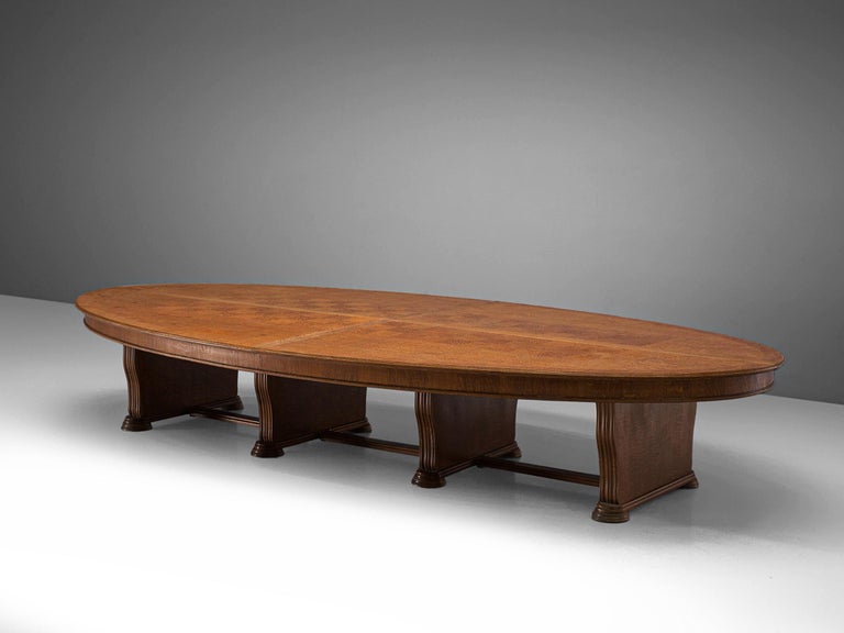 Large Conference Table in Oak and Green Felt 19ft