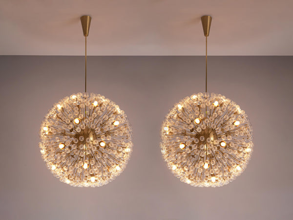 Large 'Sputnik' Chandeliers in Brass and Glass 47in./120cm